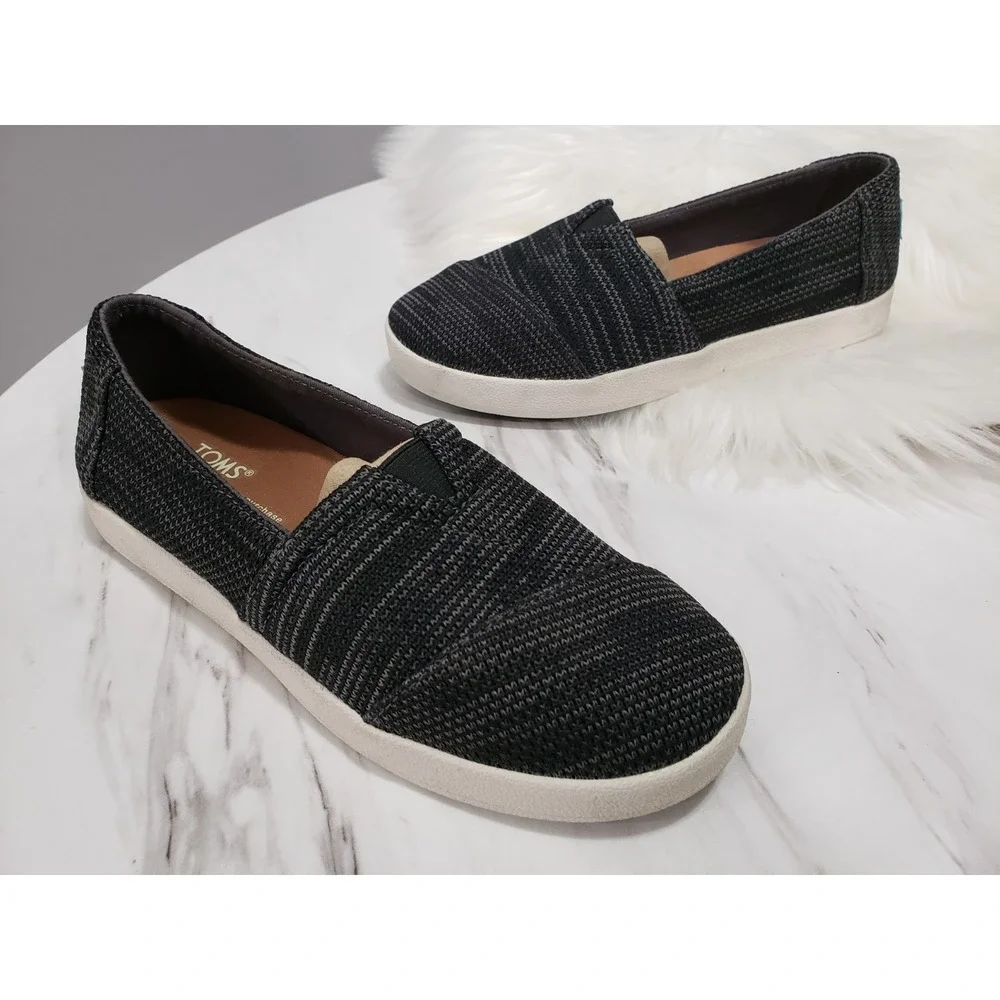 NEW SZ 5.5 Womens Toms Avalon Black Knit Euro 36 Slip On Shoes Sneakers Comfort